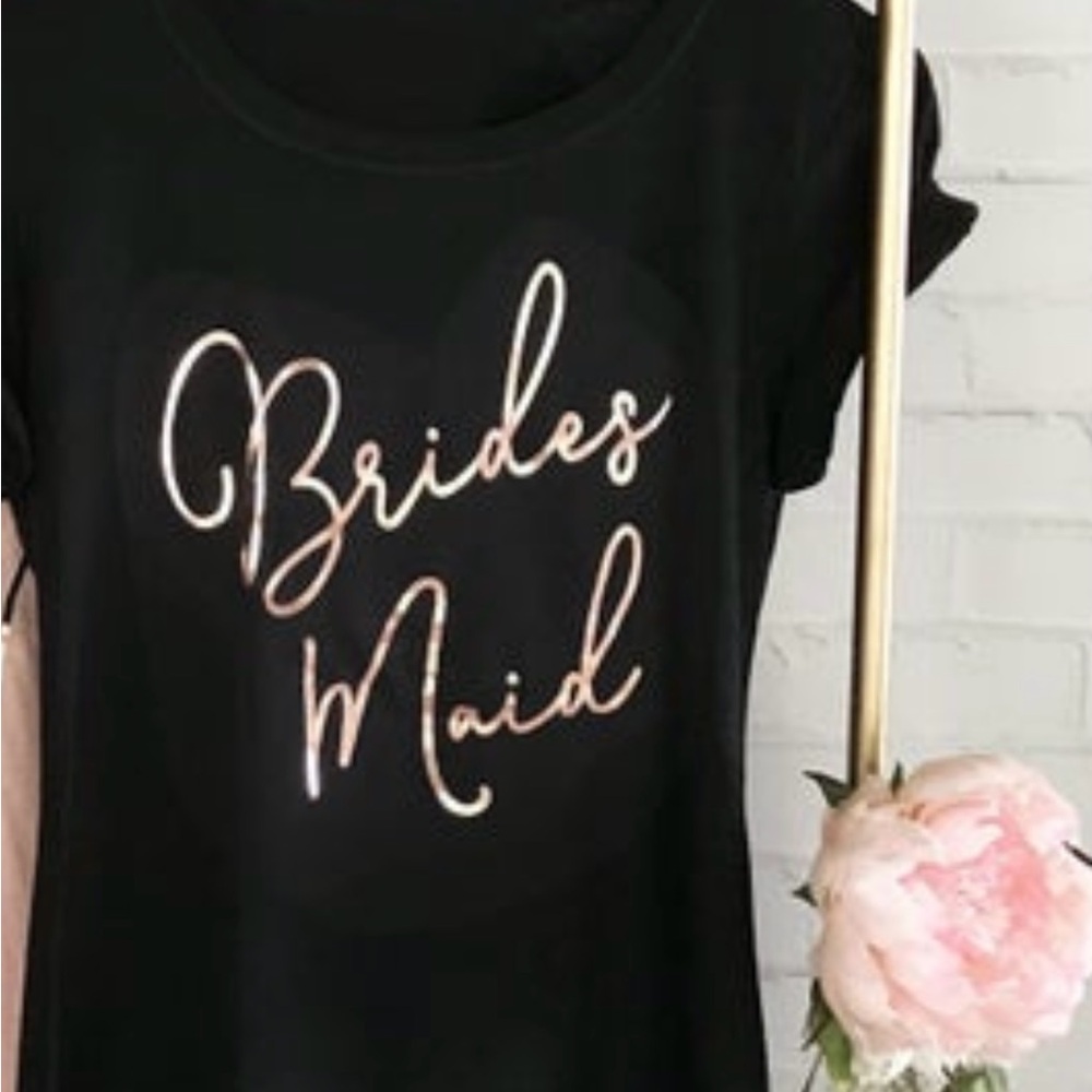 Black Bridesmaid T-Shirt with Rose Gold Foil